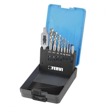 FERVI M312/C - Jeu de tarauds pour trous borgnes 35° avec tige renforcée (8 pcs.)
