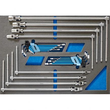 FERVI TM01/011 - Jeu de clés à manche en T avec douille hexagonale articulée en thermoformé souple (26 pcs.)