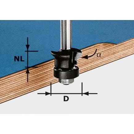 FESTOOL 491026 - Chanfrein/fraise à ras HW S8 D24/0° +45°