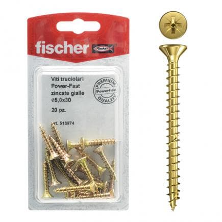 FISCHER 518969 - Pozidriv countersunk flat head yellow galvanized chipboard screw with full thread FPF-SZ YZF K