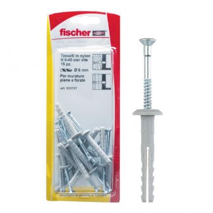 FISCHER 531737 - Cheville à percussion en nylon à bord large et vis à clou pré-assemblée NPK
