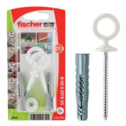 FISCHER 94629 - Cheville universelle à œillet plastifié blanc sous blister UX R OH