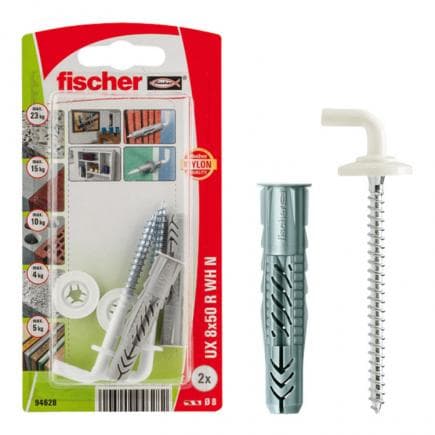 FISCHER 94628 - Cheville universelle à crochet plastifié blanc sous blister UX R WH