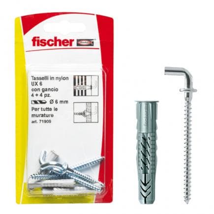 FISCHER 71911 - Cheville universelle en nylon avec crochet sous blister UX H K