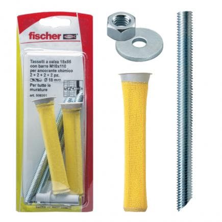 FISCHER 508301 - Cheville à chaussette avec barre filetée en acier avec écrou et rondelle et foret incliné à 45° FIS HN