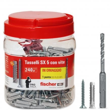 FISCHER 533196 - Cheville en nylon avec vis aggloméré Pozidriv en bidon SX 5 S