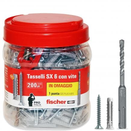 FISCHER 518955 - Cheville en nylon avec vis aggloméré Pozidriv en bidon SX 6 S (200 pièces)