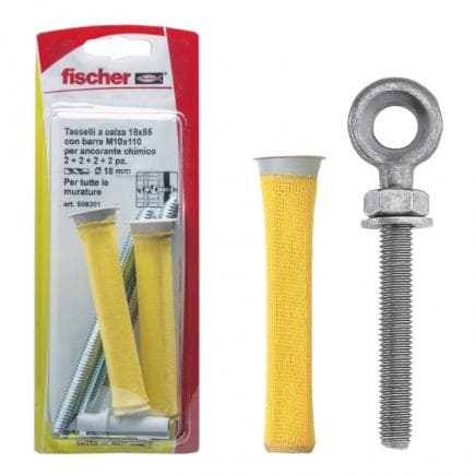 FISCHER 508302 - Cheville à chaussette à œillet classe 8.8 galvanisé blanc avec écrou et rondelle FIS H N