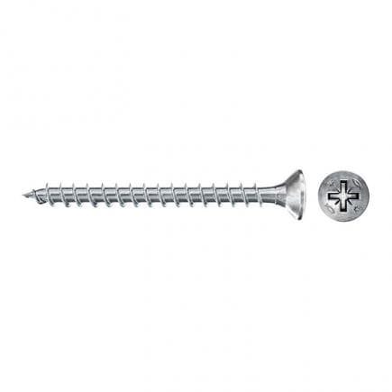 FISCHER 670085 - Vis à bois aggloméré galvanisée blanche Pozidriv à tête évasée plate et filetage complet FPF II CZF BC