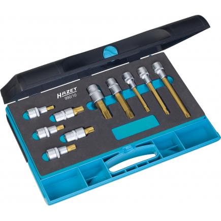 HAZET 990/10 - Jeu d'embouts de clé à douilles polygonaux XZN courts et longs avec adaptateur carré intérieur 1/2" (10 pcs.)