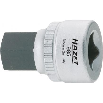 HAZET 985-5 - Embout de clé à douilles hexagonal métrique extra court avec adaptateur carré intérieur 1/2" à moletage