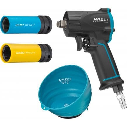 HAZET 9012M/4 - Jeu visseuse à impulsions extra courte 1/2" 1 100 Nm avec accessoires (4 pcs.)