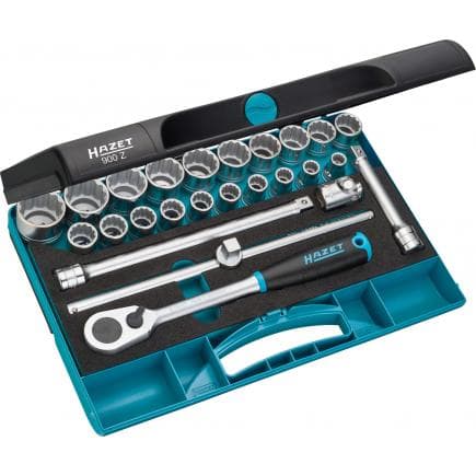 HAZET 900Z - Jeu de cliquets et d'embouts de clé à douilles double hexagone métrique avec adaptateur carré intérieur 1/2" avec profil de traction...