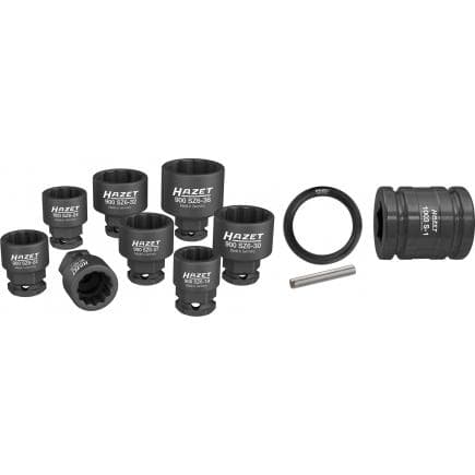 HAZET 900SZ6/11 - Jeu d'embouts de clé à douilles hexagone courts avec adaptateur carré intérieur 1/2" avec profil de traction à alésage (11 pcs.)