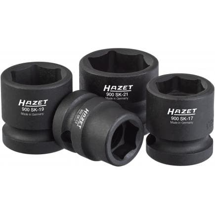 HAZET 900SK/4 - Jeu d'embouts de clé à douilles hexagonaux extra courts avec adaptateur carré intérieur 1/2" avec profil de traction à alésage (4...