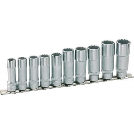 HAZET 880TZ/10H - Jeu d'embouts de clés à douilles à double hexagone longs métriques avec adaptateur carré intérieur 3/8" avec profil de traction...