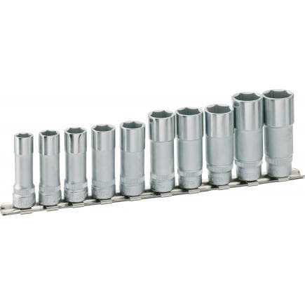 HAZET 880LG/10H - Jeu d'embouts de clés à douilles hexagonaux longs métriques avec adaptateur carré intérieur 3/8" avec profil de traction (10 pcs.)