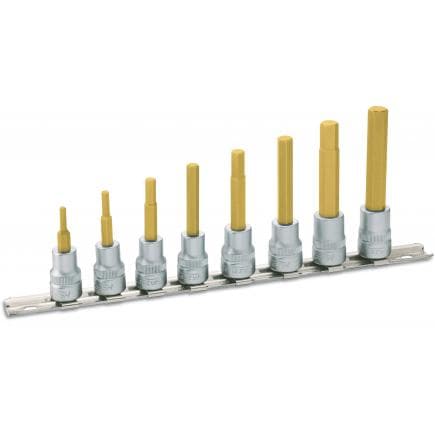 HAZET 8801/8H - Jeu d'embouts pour clé à douilles pour tournevis hexagonaule métriques courts à moletage avec adaptateur carré intérieur 3/8" (8...