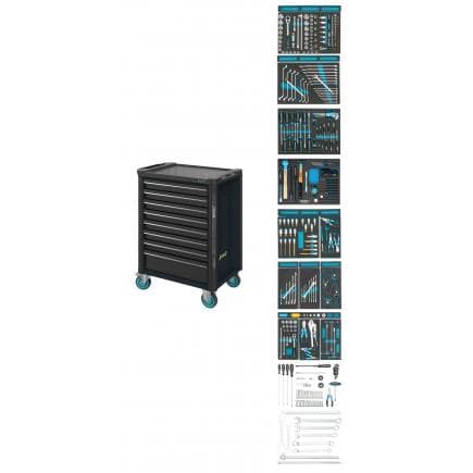 HAZET 179N-8-RAL7021/300 - Chariot porte-outils "Assistent" noir à 8 tiroirs avec assortiment (300 pcs.)