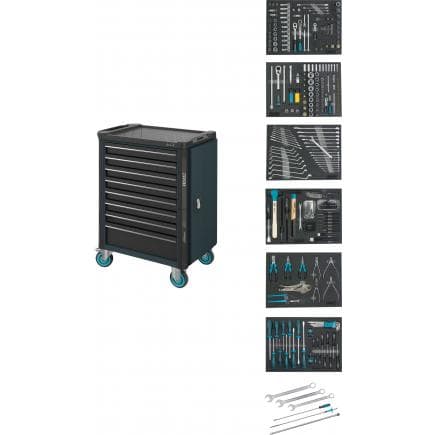 HAZET 179NT-8-RAL7016/2 - Chariot porte-outils "Assistent" noir à 8 tiroirs avec assortiment (264 pcs.)