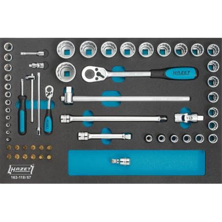 HAZET 163-118/57 - Jeu de cliquets, douilles et accessoires 1/2" et 1/4" (57 pcs.)