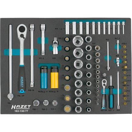 HAZET 163-138/77 - Jeu de cliquets, douilles et accessoires 1/2" et 1/4" (77 pcs.)