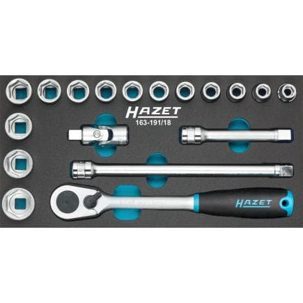 HAZET 163-191/18 - Jeu de cliquets, douilles et accessoires 1/2" (18 pcs.)
