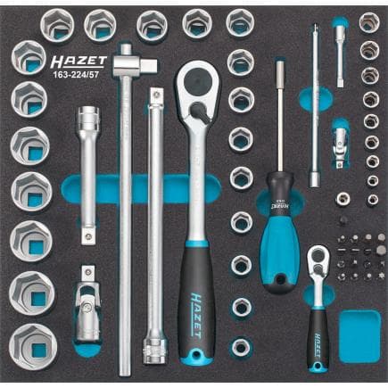 HAZET 163-224/57 - Jeu de cliquets, douilles et accessoires 1/2" et 1/4" (57 pcs.)