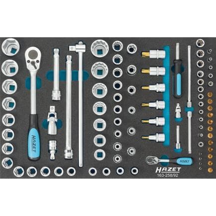 HAZET 163-258/92 - Jeu de cliquets, douilles et accessoires 1/2" et 1/4" (92 pcs.)