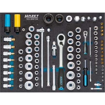 HAZET 163-369/104 - Jeu de cliquets, douilles et accessoires 1/2" et 1/4" (104 pcs.)