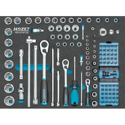 HAZET 163-513/122 - Jeu de cliquets, douilles et accessoires 1/2", 1/4" et 3/8" (122 pcs.)