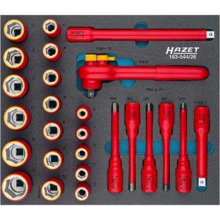 HAZET 163-544/26 - Jeu de cliquets, douilles et accessoires 1/2" avec isolation de protection 1000V (26 pcs.)