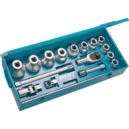 HAZET 1100Z - Jeu d'embouts de clé à douilles double hexagonale métriques avec adaptateur carré intérieur 1" court (17 pcs.)