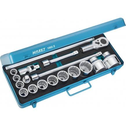 HAZET 1002Z - Jeu d'embouts de clé à douilles double hexagonale métriques avec adaptateur carré intérieur 3/4" court (18 pcs.)