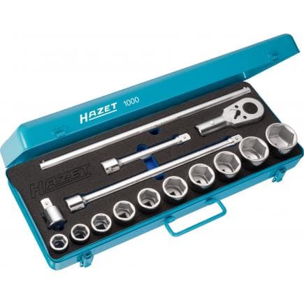 HAZET 1000 - Jeu d'embouts de clé à douilles double hexagonale métriques avec adaptateur carré intérieur 3/4" court (15 pcs.)