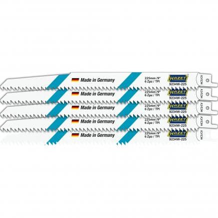 HAZET 9234W-225/5 - Jeu de lames de scie sabre pour tous les types de bois, de plastique et de plaques de plâtre 6-100 mm (5 pcs.)