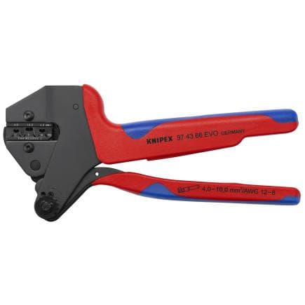 KNIPEX 97 43 66 EVO - Pince à sertir universelle pour matrices de sertissage interchangeables avec poignées multimatières brunie 200mm