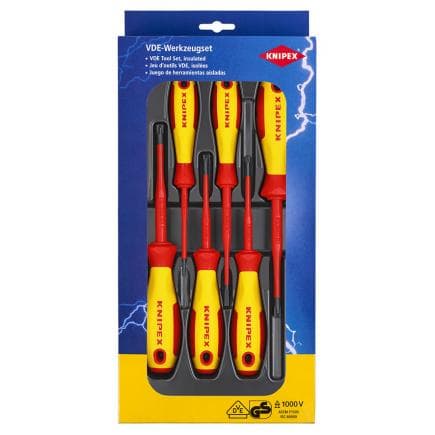 KNIPEX 00 20 12 V05 - Assortiment de tournevis VDE positif-négatif/plats (6 pièces)