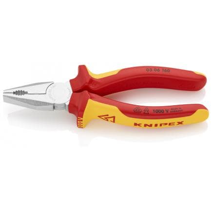 KNIPEX 03 06 160 - Pince universelle chromée, poignées isolées revêtues d'un matériau bi-composant, certifiées VDE