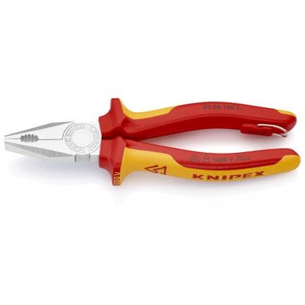 KNIPEX 03 06 180 T - Pince universelle chromée, poignées isolées revêtues d'un matériau bi-composant, certifiées VDE, avec bague de fixation...