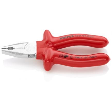 KNIPEX 03 07 180 - Pince universelle chromée, poignées isolées par immersion, certifiées VDE