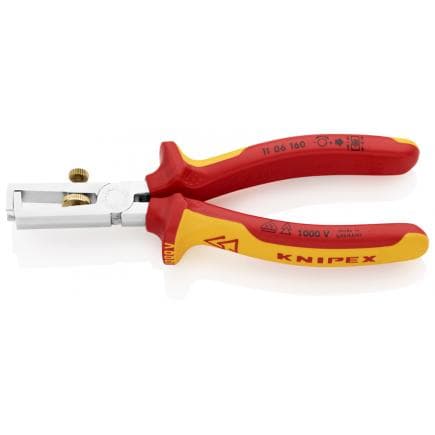 KNIPEX 11 06 160 - Pince à dénuder avec ressort d'ouverture universelle, chromée, poignées isolées revêtues d'un matériau bi-composant, certifiées...