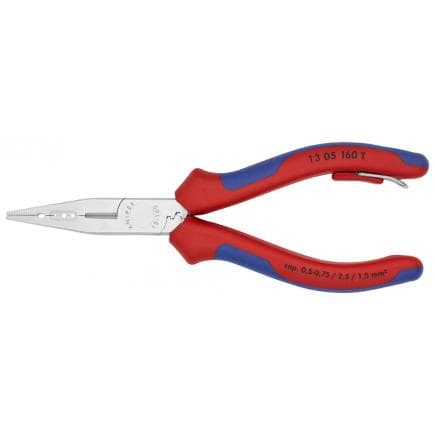 KNIPEX 13 05 160 T - Pince universelle chromée pour électriciens et câbleurs, poignées revêtues d'un matériau bi-composant, avec bague de fixation...