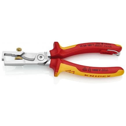 KNIPEX 13 66 180 T - Pince à dénuder chromée StriX® avec cisaille pour câbles, poignées isolées revêtues d'un matériau bi-composant, certifiées...