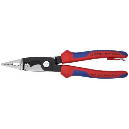 KNIPEX 13 82 200 T - Pince pour installations électriques, bondérisée noire, tête polie, poignées revêtues d'un matériau bi-composant, avec bague...