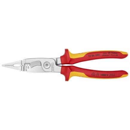 KNIPEX 13 86 200 - Pince chromée pour installations électriques, poignées isolées revêtues d'un matériau bi-composant, certifiées VDE