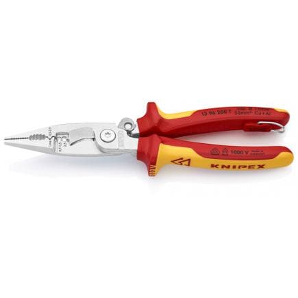KNIPEX 13 96 200 T - Pince chromée pour installations électriques, poignées isolées revêtues d'un matériau bi-composant, certifiées VDE, avec...
