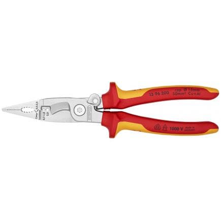 KNIPEX 13 96 200 - Pince chromée pour installations électriques, poignées isolées revêtues d'un matériau bi-composant, certifiées VDE