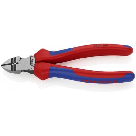 KNIPEX 14 22 160 - Pince coupante latérale avec pince à dénuder, bondérisée noire, tête polie, poignées revêtues d'un matériau bi-composant