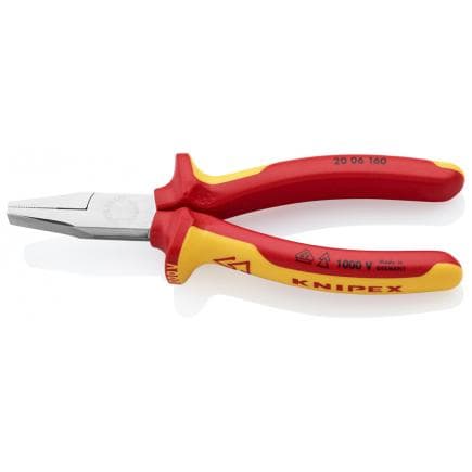KNIPEX 20 06 160 - Pince mécano droite, chromée, bec plat, poignées isolées revêtues d'un matériau bi-composant, certifiées VDE